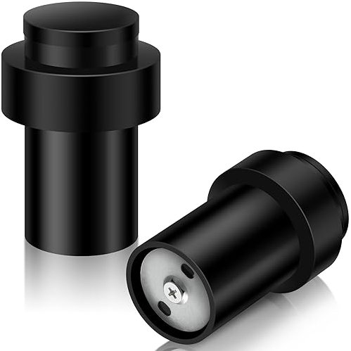 Door Stoppers, Cylindrical Door Stops Heavy Duty Door Stopper for Skirtings Black Wall Floor Mounted Doorstop Stainless Steel Wall Protector with Sound Dampening Rubber Bumper for Home Office, 2 Pack