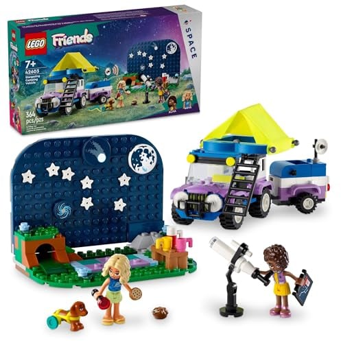 LEGO Friends Stargazing Camping Vehicle Adventure Toy, Includes 2 Mini-Dolls, Camping Trailer, Telescope Toy, and a Dog Figure, Science Toy Gift Idea for Girls, Boys and Kids Ages 7 and Up, 42603