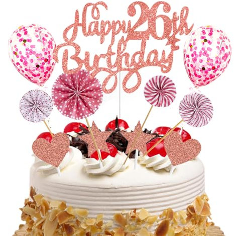 Neodtx Tortendeko 26. Geburtstag Mädchen,17 Stück Rosa Geburtstagsdeko Torte Für 26. Geburtstag Frau,Pink Happy Birthday Kuchen Dekoration Glitzer Cake Topper Geburtstag Geschenk Party Deko