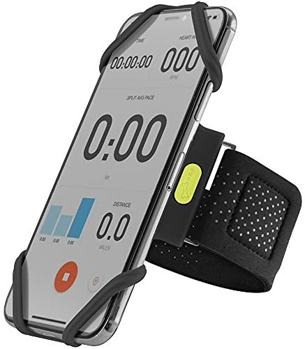 BONE Run Tie, Universal Running Phone Armband for 4-6.7 Smartphones | Sweat Wicking, Skin-Friendly & Washable Silicone Strap, Workout Phone Arm Holder for Running (Black - S Arm Size 7.9-9.8)