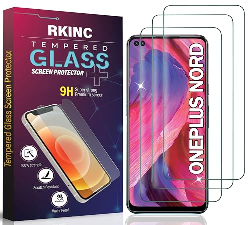 RKINC Protector pantalla [3 Piezas] para OnePlus Nord, Cristal templado película de vidrio, 9H 0.33 mm [Garantía de por vida][Anti-rasguño][Anti-rotura][Sin burbujas]