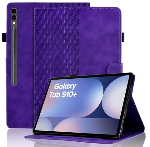 Vkooer Case for Samsung Galaxy Tab S10 + Plus (2024) / S9+ Plus (2023) 12.4 Inch Tablet Folio Protective Case, PU Leather Tablet Pockets Flip Stand Cover Case Cube with Pen Holder, Purple