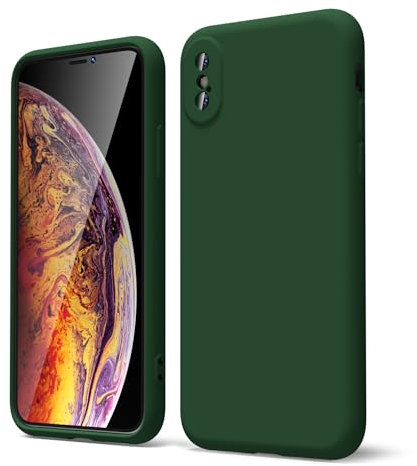 oakxco for iPhone X Case/iPhone 10 Xs Phone Case Liquid Silicone, Thin Slim Soft Rubber Gel TPU Plain Simple Cover for Women Girl Cute, Matte Solid Color, Dark Green