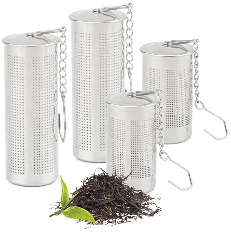 TEKONDA 4 Stück Teesieb Teesieb für Losen Tee Tea Strainer mit Deckel und Kette Gewürzsieb Teefilter Edelstahl für Tee Thermobecher Teetassen Teekannen