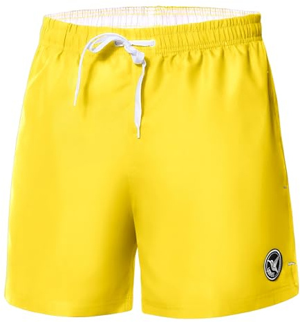 Ladeheid Costume Uomo Mare Corto con Taschino, Medium Drawstring, Fodera in Rete, Costumi da Bagno, Boxer per la Spiaggia, la Piscina e Il Surf LA40-198 (Giallo, 3XL)
