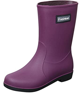 Stivali di gomma leggeri da donna stivali da pioggia corti per donna stivali da pioggia alla caviglia slip on stivali da giardino scarpe di gomma stivali da pioggia per le donne pizzo, Viola, 38 EU
