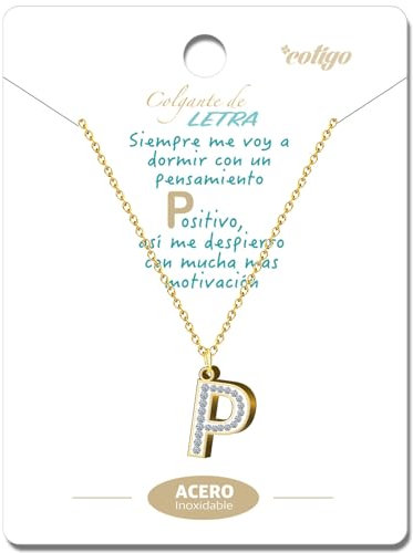 cotigo Halskette mit Initialbuchstaben, Edelstahl mit glänzendem Zirkoniastein, Buchstabenanhänger A-Z, Anfangsanhänger, Geschenk für Damen, Muttertag, Buchstabe (P - golden)