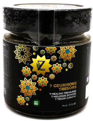MIEL 7 GUERISONS - DATTE AJWA - GRAINE DE NIGELLE, EAU DE ZAMZAM, MIEL DE JUJUBIER ROYAL - FENOUIL POT DE 300g