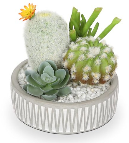Oairse Small Artificial Cactus Plant in Cement Pots Assorted Artificial Succulent Plants Decorative Faux Cacti Small Fake Plants for Home Kitchen Bathroom Desk shelf Indoor Decor