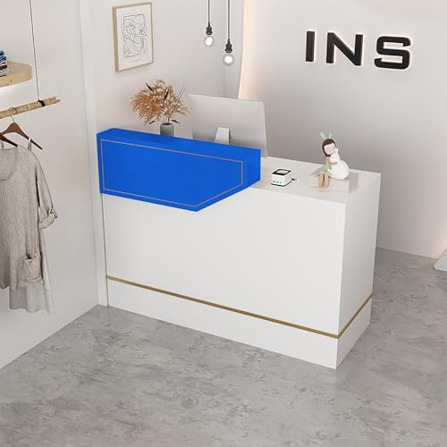 ELZEM Rezeptionstheke Klein Empfangstheken Rezeptionstresen Mit Schubladen Multifunktionaler Empfangstheke Bürotheke Rezeption Tisch Für Firmenhallen Hotelrezeptionen(Blue (Right),100cm/39.4in)