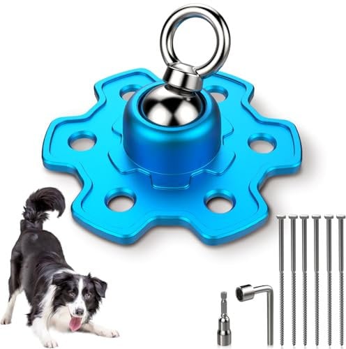 HETOO Dog Tie Out Stake with 6 Screws Dog Anchors for Camping Park Dog Runner for Yard Aviation Steel Aluminum Rust Proof Hold Up to 200 LBS Dogs Ideal for Outdoor (360°Swivel Dog Stake No Tangle)