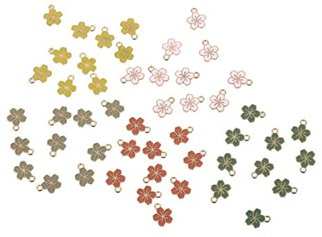KALLORY 50pcs Floral Nail Beads Kawaii Charms Dainty Earrings Daisy Charms Cherry Bead Dainty Charms Necklace Charm Cherry Pendant Charms for Nails Tassel Earrings Zinc Alloy