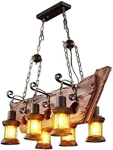 HYRTHAFSDF Lustre Suspendu en Bois à Six lumières, luminaire décoratif, plafonnier Rustique Antique, Compatible avec évier de Cuisine et foyers