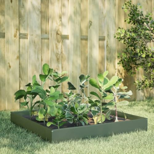 Somanki Hochbeet Olivgrün 100x100x26 cm Stahl, Palettenrahmen, Hochteich, Gemüsebeet, Kräuterregal Balkon, Blumenbeet, Kräuterspirale, Tomatenbeet, Pflanzhochbeet - 851020