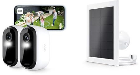 Arlo Essential 2 HD Akku Überwachungskamera Aussen WLAN + Solar Panel, Kabellos, 1080p Video, Farbnachtsicht, Licht, Bewegungsmelder, Sirene, 2-Wege Audio, Smart Home, Secure Testzeitraum, 2er Set