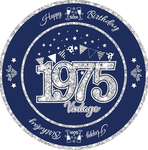 algpty 60 PCS Vintage 50th Birthday Plates and Napkins Set, 50th Birthday Decorations Blue and Silver, Service for 30, 1975 Birthday Dessert Plates and Napkins Party Supplies for Men Women