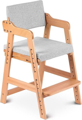 Seggiolone Pappa in Legno, Sedia da Bambini per Studio e Mangiare, Altezza Regolabile da 35 a 51 cm, Carico da 70KG, per Bambini 8+ Mesi, 48 * 46 * 78 cm - Rosa