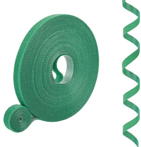 AMSGANK 30m Pflanzenbinder Klettband, 10mm Kabelbinder Wiederverschließbar Pflanzenklammern Pflanzenband Pflanzenhalter Klettverschluss Gartenstrauchband für Pflanzen, Grün