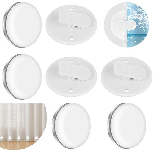 4 Pairs Shower Curtain Weights with High Magnetism+4 Pack Shower Curtain Clips Self Adhesive Shower Curtain Clips to Wall with Water Guard for Curtains Shower Curtains Tablecloths Indoor Outdoor
