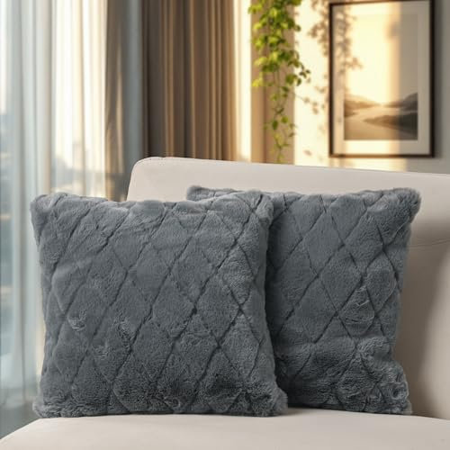 Paco Home 2er Set Boho Kissenbezug Wohnzimmer Kissen Aesthetic Kopfkissen Schlafzimmer Kissenhülle Einfarbig Waschbar, Farbe:Anthrazit, Sets:2pcs-Set