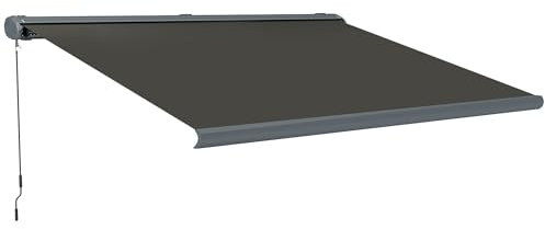 Outsunny 4 x 3(m) Full Cassette Electric Awning with Remote Controller, Aluminium Frame DIY Retractable Garden Awning, UPF50+ Sun Shade Canopy for Deck Door Window, Dark Grey