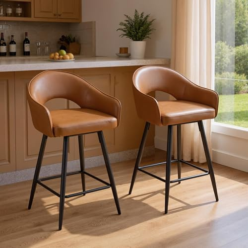 Ya-Home Barhocker 2er Set, 360°drehbar, Barstuhl aus Samt, Braun | Bistrohocker mit Lehne, gepolsterte Tresenhocker mit Metallbeinen, Küchenhocker Bar Stools für Kücheninseln/Bars/Theken
