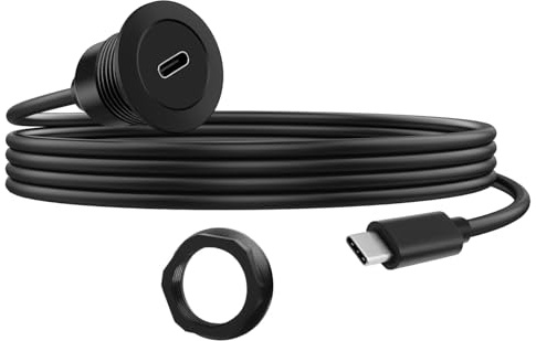 Hoembpn USB-C 3.0 Panel Flush Mount Kabel mit Einbaubuchse Adapter 1M - PD 60W Schnellladung & Gewinde, für Auto, Desktop, Boot, RV (Bündige Armaturenbrett-Montage)