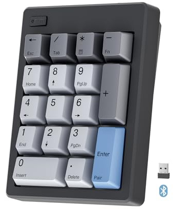 Tastierino numerico meccanico wireless, Bluetooth 5.0 e 2.4G wireless Dual Mode Hot Swap, tastierino numerico a 17 tasti con guarnizione, 17 tasti con tasti in PBT, per tastiere laptop/PC/TKL (nero