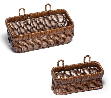 FRONDENT 2 Pièces Panier De Rangement, Panier Suspendu Vintage,Boîte De Rangement Décorative Pour Plantes,Convient Pour La Cuisine, Le Salon, La Chambre à Coucher Et La Salle De Bain(Marron-Moyen)