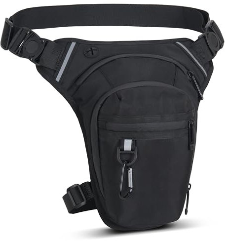 Marsupio da Gamba Moto, Borsa Cosciale con Striscia Riflettente e Cintura Regolabile per Uomo Donna, Borsello Sportivo per Ciclismo Viaggio Campeggio Pesca
