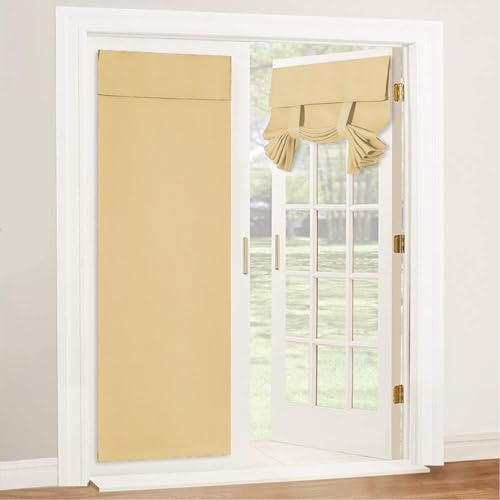 Kebinmaoyi French Door Curtain, Blackout Door Curtain, Polyester,Privacy and Decor, For Glass Door,Bedroom,Office,Beige,14x60