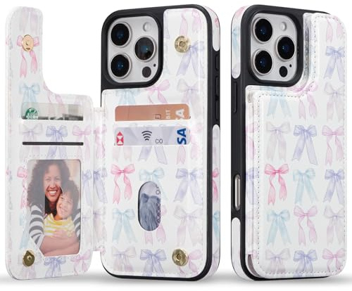 ZCDAYE for iPhone 14 Pro Max Case Wallet Phone Case, Colourful Bow | Leather Flip Case with Card Holder, Practical Functional Card Case, Aesthetic Cute Printed Protective Cases for Women Girls