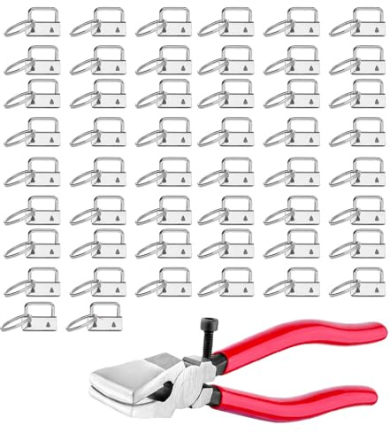 50Pcs Key Fob Hardware Set | 1inch Silver Key Fob Hardware with 1pc Key Fob Pliers Flat Jaws for Keychain and Wristlet Clamp,Making Hardware Supplies