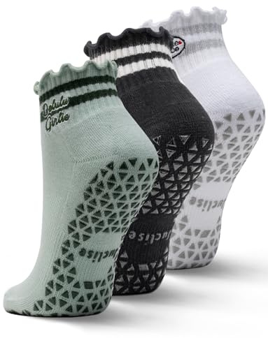 Juclise Pilates Socken Damen Rutschfeste Yoga Stoppersocken Baumwolle, Antirutsch Sneaker Socken mit Rüschen für Ballett, Barre, Tanz, Trampolin, Fitness & Zuhause, Atmungsaktive