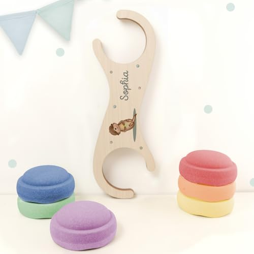 hellomini Abenteuerbrücke für Stapelstein® – personalisierbar mit Namen & Motiv – Holz Spielzeug für Kinder – Balancierbrücke für Motorik & Bewegung – Montessori Zubehör