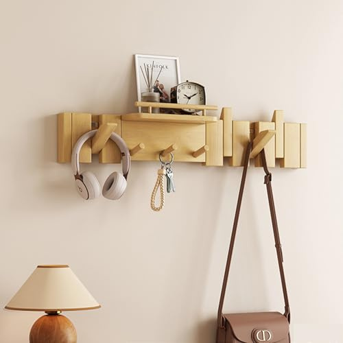 Viugpol garderobenhaken kleiderhaken wand wandgarderobe jackenaufhänger hakenleiste garderobe wand hakenleiste garderobe Massivholz Klaviergarderobe Living Room and Bedroom (Natur, 7-Haken)