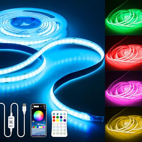 Aclorol 5V USB RGB COB LED Streifen 2M 576 LEDs/M Dimmbar LED Band mit App-Steuerung Musik Sync Flexibel RGB Streifen Licht für TV Gaming Zimmer Küchenunterschrank Party Ambientebeleuchtung