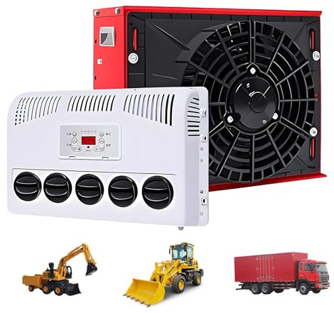 LwiftGal Aire Acondicionado para Cabina De CamióN (12v/24v), Unidad De Aire Acondicionado Split para VehíCulos Recreativos (RV),Semirremolques,Autocaravanas,Autobuses Y Furgonetas Camper Red-12V