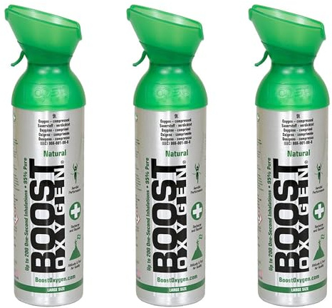 Boost Oxygen Sauerstoff 9L Neutral - 95% Rein (3er-Pack) | Tragbare Sauerstoffdose (95% rein) zur Atemunterstützung bei Regeneration, Höhenluft, Sport & Leistung
