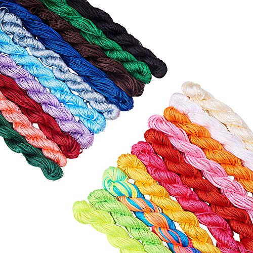 PandaHall 20 Farben 1mm Chinesische Knüpfschnur 24m Nylonschnur Kumihimo Makramee Faden Geflochtene Perlenschnur Jalousien Hebeschnur für Makramee Freundschaftsarmband Haarschmuck Weihnachten Ornament