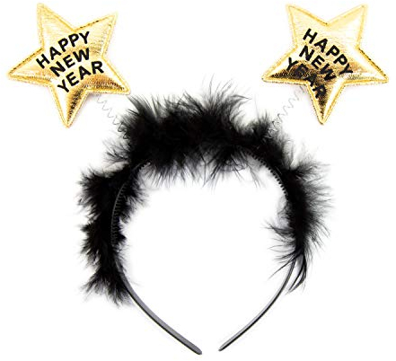 Oblique Unique® Haarreifen Happy New Year Silvester Party Haarreif mit Federn und Sternen Neujahr Feier Fest - wählbar (Schwarz)