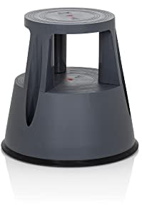 hjh OFFICE Tabouret marchepied TIO-M I Plastique Pied d'éléphant, Hauteur 42 cm, Charge Max. 150kg, avec roulettes 830001 Gris
