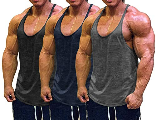 Muscle Cmdr Herren Workout Stringer Tanktops Y-Back Gym Fitness Trägershirt,Männer Muskelshirt Training Achselshirt Sport(Schwarz, Grau, Blau, Dünne Schulter, L)