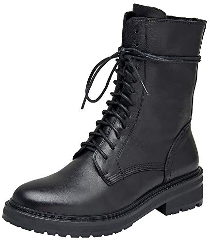 rismart Donna Stivali da Motociclista Pelle Metà Polpaccio Vintage Scarpe da Combattimento SN02932(Nero,38.5 EU)