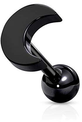 beyoutifulthings 1 Knorpel Ohr-stecker Flat-Top Halb-Mond Cartilage Labret Piercing-s Tragus Schwarz Edelstahl Schraub-Verschluss Steg 6/1,2mm