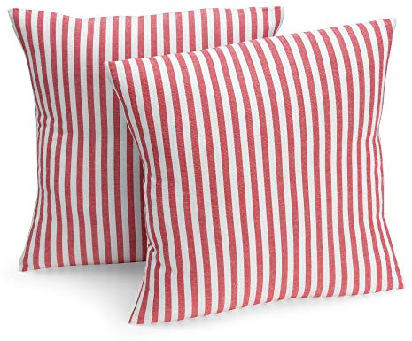 FILU Kissenbezug 50 x 50 cm 2er Pack (Farbe wählbar) Rot/Weiß gestreift - Kissenhülle, Kissen, Sofakissen, Dekokissen, Sitzkissen, 100% Baumwolle, Deko für jeden Raum, Garten und Terrasse
