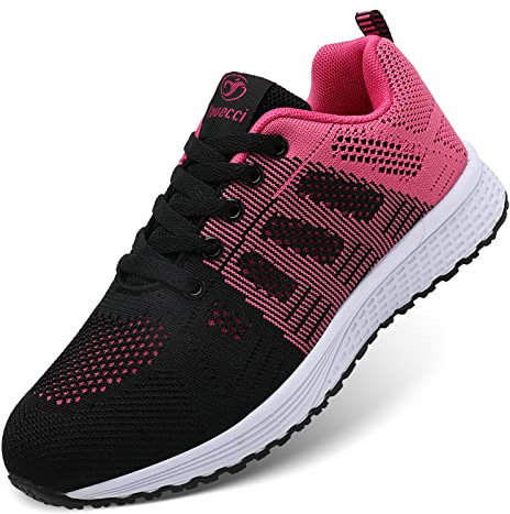ANBIWANGLUO Damen Turnschuhe Sportliche Laufschuhe Schnürschuhe Atmungsaktive Outdoor Cross Trainer zum Joggen Rosa Rot 41 EU