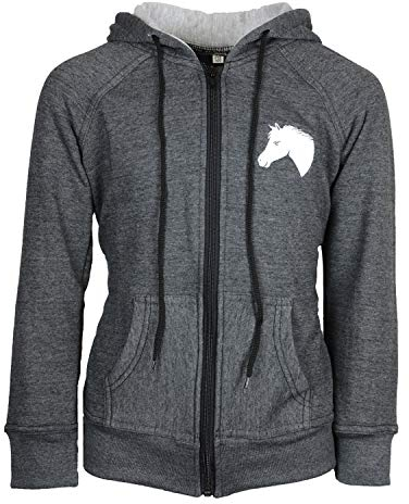 MS-Trachten Kinder Sweatjacke Reitjacke Kaputzenjacke Pferd Hoodie d. grau Nele (158/164)
