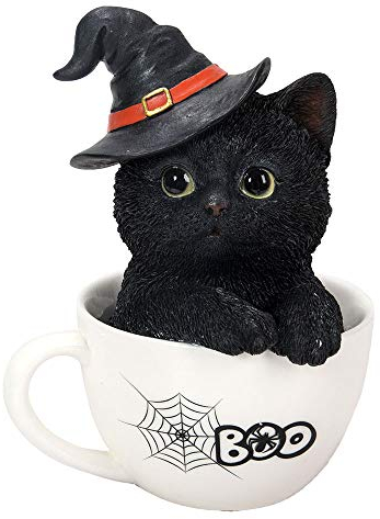 Pacific Giftware Schwarze Hexen Katze in Tasse 16 cm - Figur Deko Statue Halloween Kitty Hexenhut