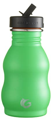 One Green Bottle - Botella de agua de metal con pajilla, botella de agua de acero inoxidable, botella de comedor curvada para deportes y viajes, 350 ml, verde pepinillo